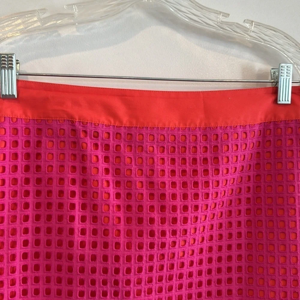 Talbots pink orange cut out double layer, cotton pencil skirt 14